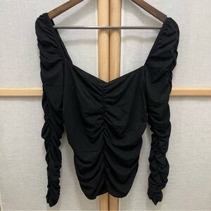 Chic Black Ruched Women's Blouse